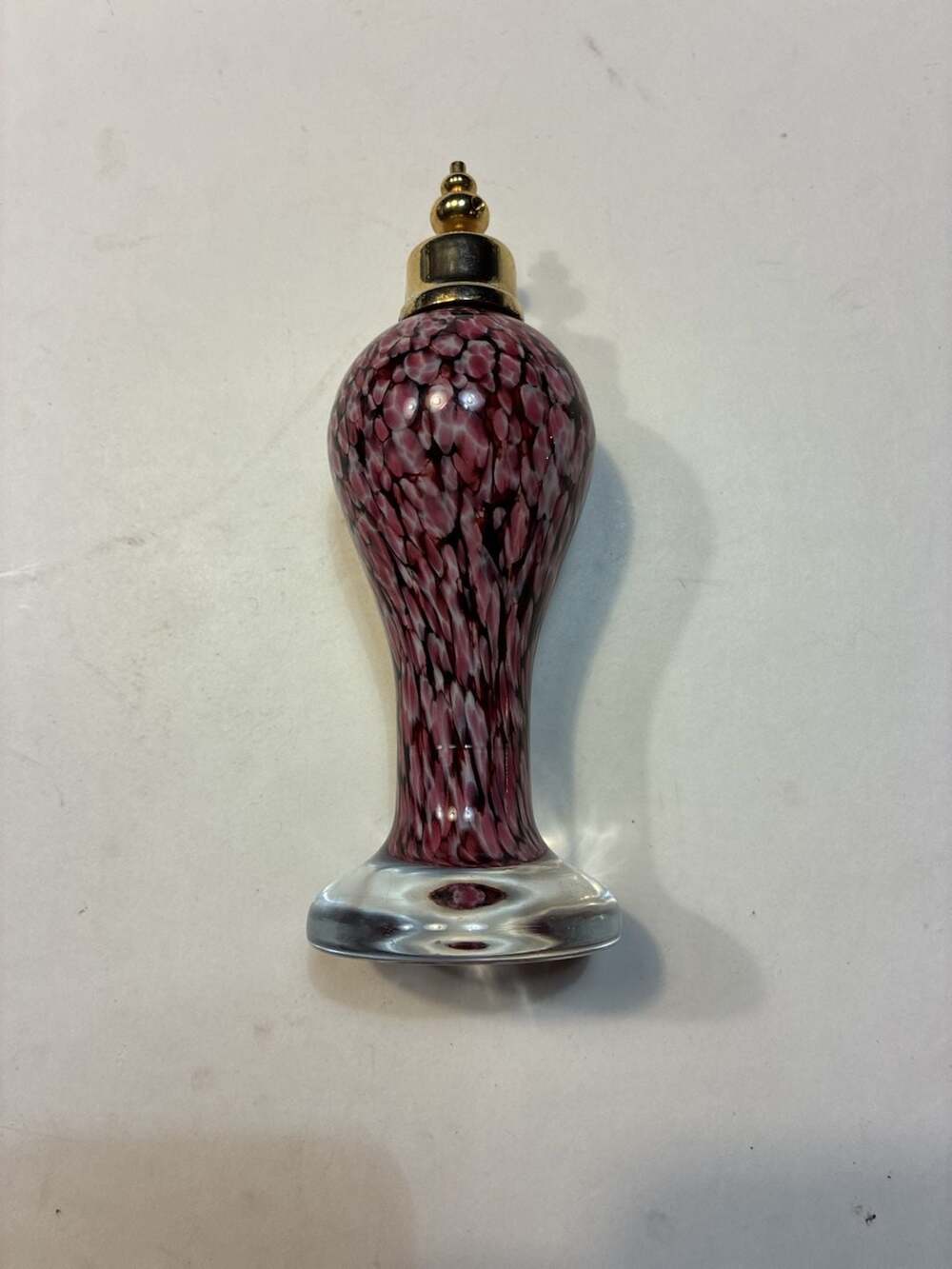 Vintage Murano Style Pink and Purple Spatter Art Glass Perfume Atomizer Bottle
